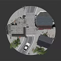Traditional Japanese Architecture Street Scene With Multi Story Building Small Houses Trees And Vintage Car