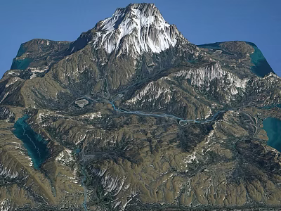 Garden Landscape With Snow Capped Mountain River Lakes And Lush Vegetation 3d model