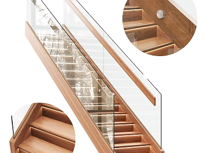 Modern Staircase Design With Wooden Treads Glass Railings And LED Lighting 3d model