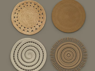 Round Rugs with Various Woven Designs in Neutral Tones and Circular Patterns 3d model