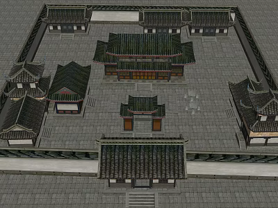 Ancient Chinese Architectural Complex With Traditional Courtyard And Classic Tile Roofs 3d model