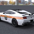 Functional Modern Police Car With White Body Black Stripes Red Blue Lights And Sporty Design