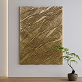 Golden Leaf Pattern Textured Interior Wall Art With Green Plant Accent 3d model