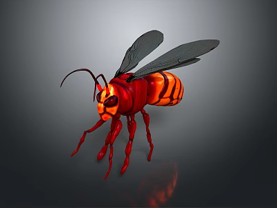 Red Insect With Black Wings And Red Black Striped Body Glowing Eyes 3D Render 3d model