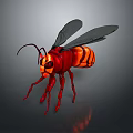 Red Insect With Black Wings And Red Black Striped Body Glowing Eyes 3D Render