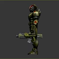 3D Armored Character And Mechanical Creatures With Red Helmet Gold Green Armor