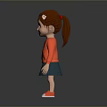 Cute Smiling Child With Brown Hair In Red Sweater Green Skirt And Red Shoes
