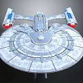 Detailed Science Fiction Spaceship Model With Circular Design NCC 981 Blue Red Thrusters
