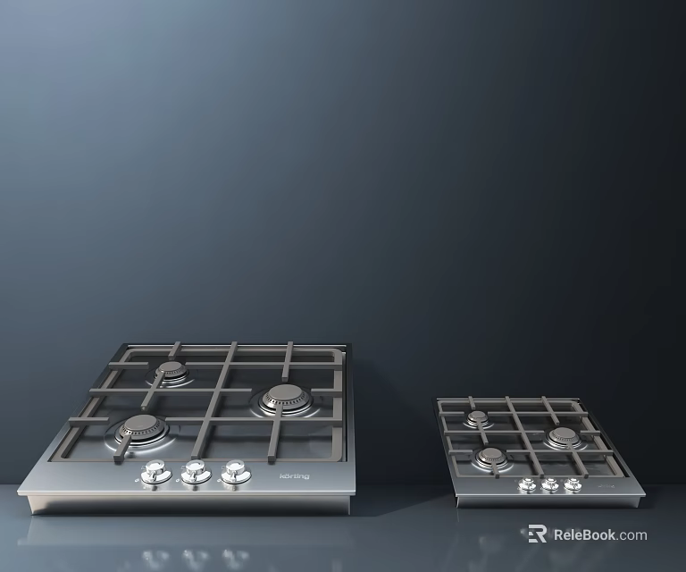 Modern Kitchen Appliances Featuring Large And Small Stainless Steel Gas Stoves 3d model 