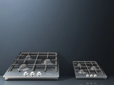 Modern Kitchen Appliances Featuring Large And Small Stainless Steel Gas Stoves 3d model