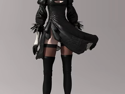Man In Black Detailed Outfit With Long Boots And Flowing Skirt Design 3d model