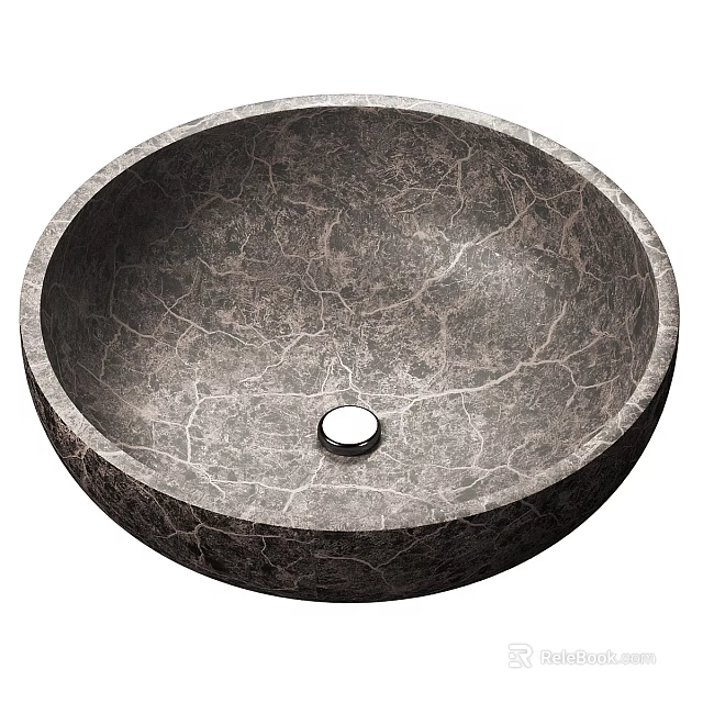 Round Marble Washbasin with Natural Crackle Texture Decorative Above Countertop Modern Bathroom 3d model 