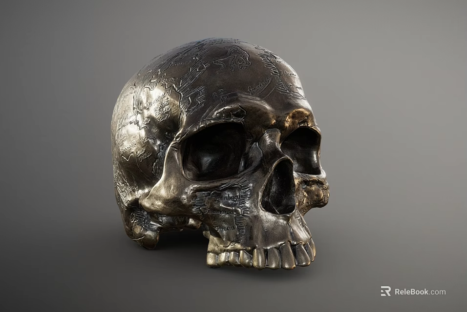 Exquisite Metal Skull Sculpture Carving With Intricate Artistic Details And Craftsmanship 3d model 