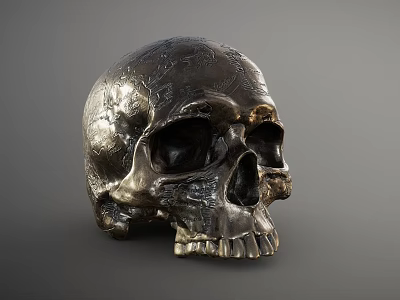 Exquisite Metal Skull Sculpture Carving With Intricate Artistic Details And Craftsmanship 3d model