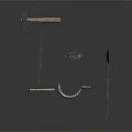 Various Metal Hand Tools Set With Hammer Shovel And Pry Bar
