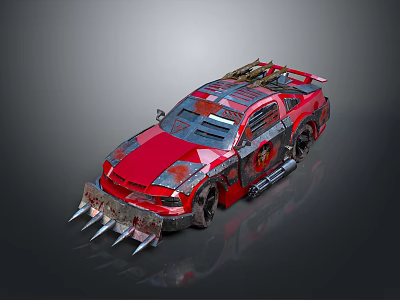 Red Modified Car With Spiked Front Bumper And Apocalyptic Design Details 3d model