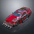 Red Modified Car With Spiked Front Bumper And Apocalyptic Design Details 3d model