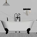 Bathroom Interior Featuring White Bathtub With Golden Feet Green Tiled Walls And Pendant Light