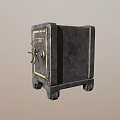 Vintage Industrial Safe Furniture With Dark Finish And Gold Accents