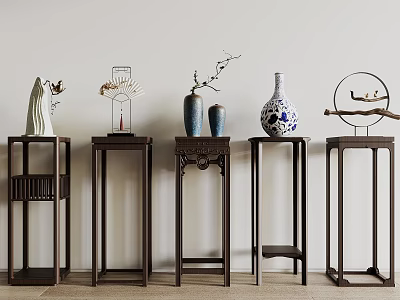 Chinese Style Flower Stands With Various Decorations 3d model