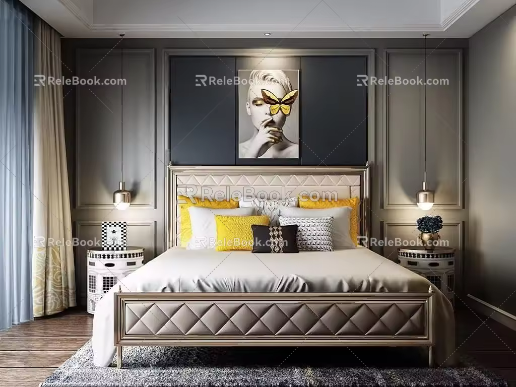 Background double bed 3d model