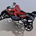 Futuristic Hoverbike With Multiple Rotors And Red Clad Pilot In Flight