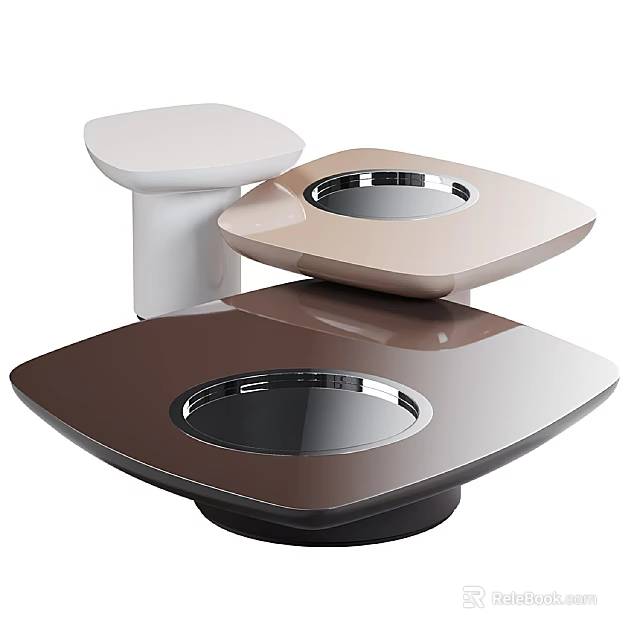 Modern Sofa Coffee Table Set with Multi Color Square Tops and Metal Trimmed Circular Grooves 3d model 