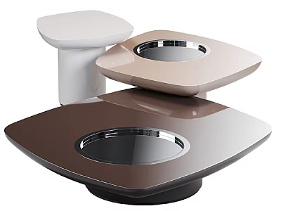 Modern Sofa Coffee Table Set with Multi Color Square Tops and Metal Trimmed Circular Grooves 3d model