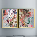 Colorful Abstract Paintings With Golden Frames For Modern Interior Decor On Gray Wall