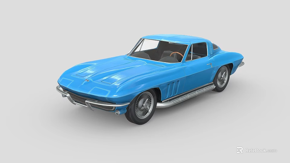 Blue Classic Two Door Sports Car With Sleek Body And Vintage Design 3d model 