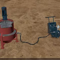 Industrial Mixing Tank And Blue Power Unit With Hose On Dirt Ground