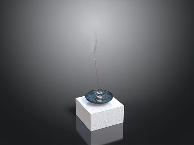 Minimalist White Cube Base With Black Circular Plate And Incense Stick Smoking 3d model