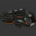 Futuristic Sci Fi Weapon With Green Orange Accents Metallic Texture And Mechanical Grip
