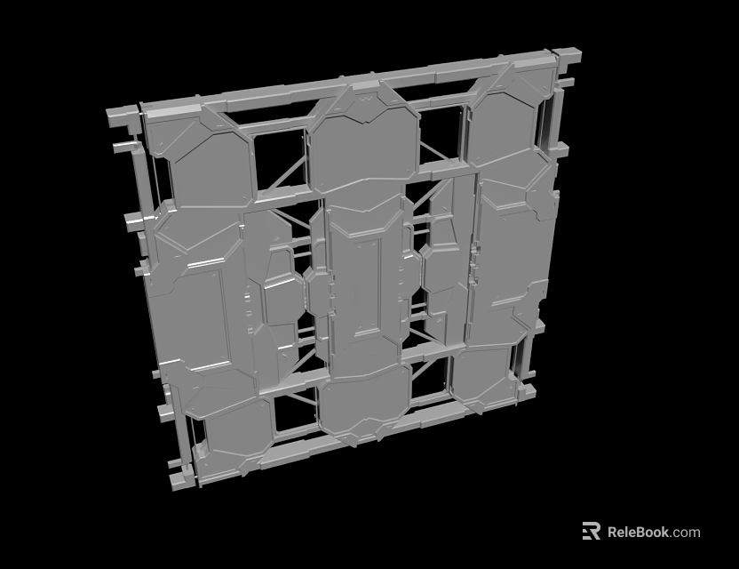 Gray Metal Structural Component Framework With Intricate Geometric Holes And Industrial Design 3d model