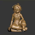 Golden Anime Style Character Statue in Sitting Pose With Hat And Boots