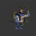 Fantasy Character And Blue Creature Design With Green Vines And Weapon