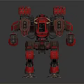 Red Mechanical Robot Character With Armored Structure And Heavy Machinery Design