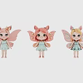 Three Cute Fairy Dolls With Pink Wings Sparkly Dresses And Different Hair Colors