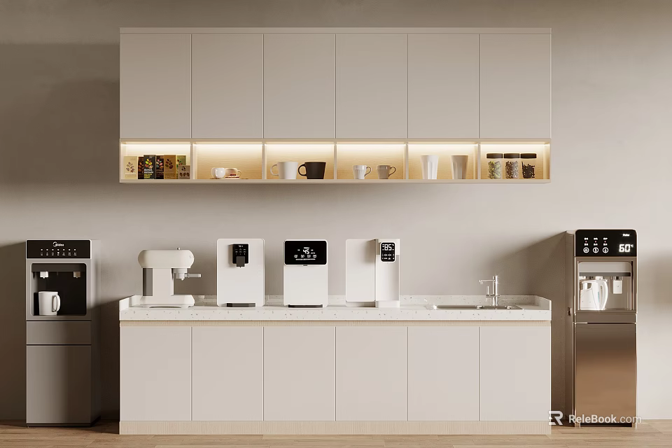 Modern Kitchen Interior With White Cabinets Countertop And Household Appliances 3d model 