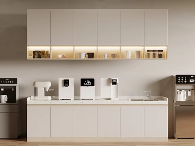 Modern Kitchen Interior With White Cabinets Countertop And Household Appliances 3d model