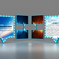 Blue Display Board Background Wall With Light Strips Semicircular Design Featuring Text And 3d model