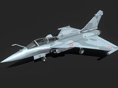 Gray Camouflage Fighter Jet With Cockpit And Military Wings Engine Design 3d model