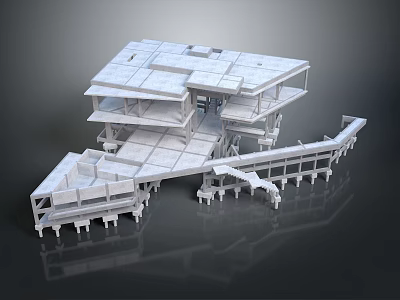 Future Architecture with Multi Level Cantilevered Design and White Terraced Platforms 3d model