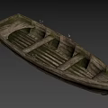 Vintage Wooden Boat With Seats And Wooden Planks On Gray Background