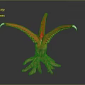 Red Tentacled Game Movie Character With White Claws And Root Like Base
