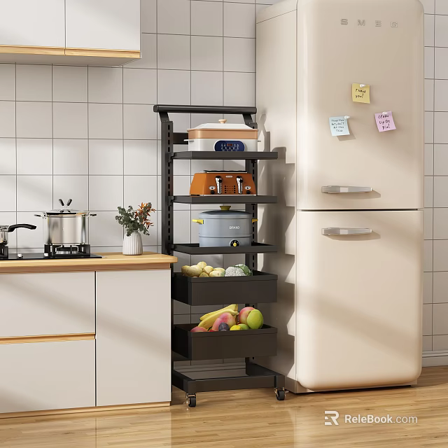 Kitchen Storage Shelf With Multi Tiered Design For Fruits Vegetables And Cookware 3d model 
