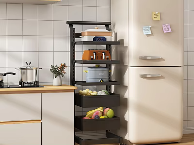 Kitchen Storage Shelf With Multi Tiered Design For Fruits Vegetables And Cookware 3d model