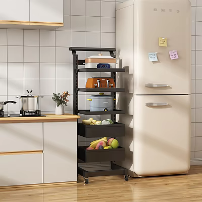 Kitchen Storage Shelf With Multi Tiered Design For Fruits Vegetables And Cookware 3d model