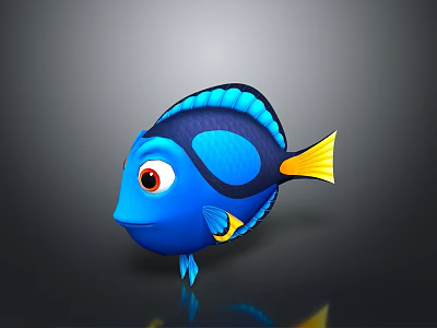 3D Rendered Blue Tropical Fish With Red Eyes Yellow Tail And Black Markings 3d model