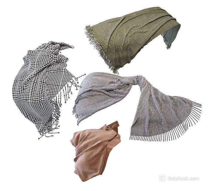 Various Styles Of Multi Colored Scarves With Fringe And Soft Fabric Details 3d model 